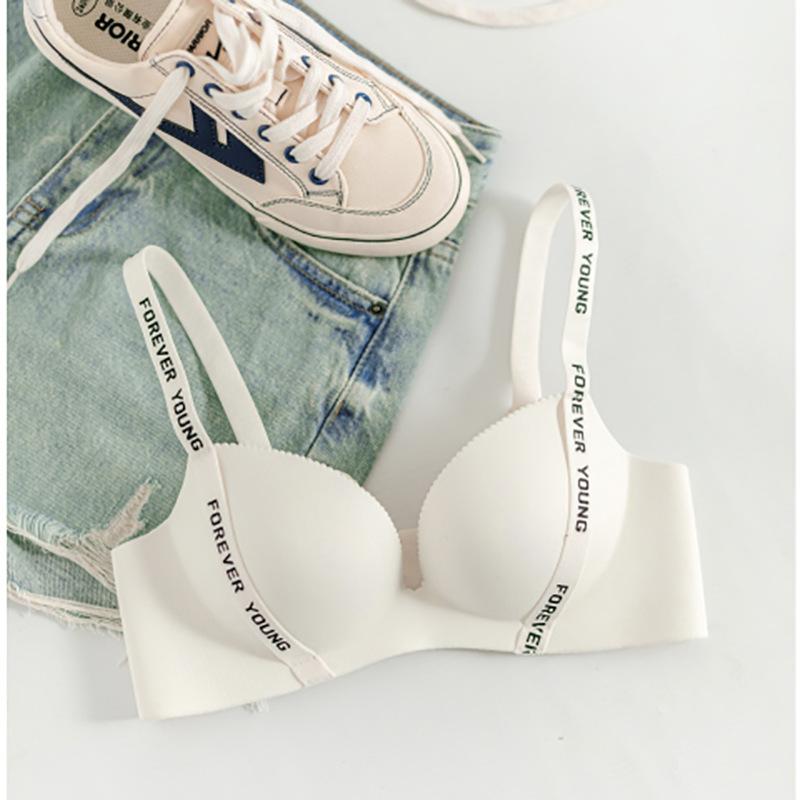 New Seamless Pure Desire Letter Shoulder Strap Underwear Women's Small Breasts Gather Small Breasts and Show Large Anti-sagging Deep V Bra