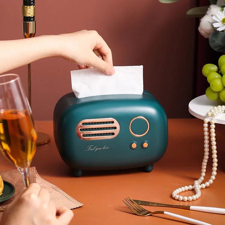 Retro Radio Model Tissue Box Desktop Paper Holder Napkin Case Organizer Ornament Home Decoration Durable Living Room Table Tissue Paper Storage Box
