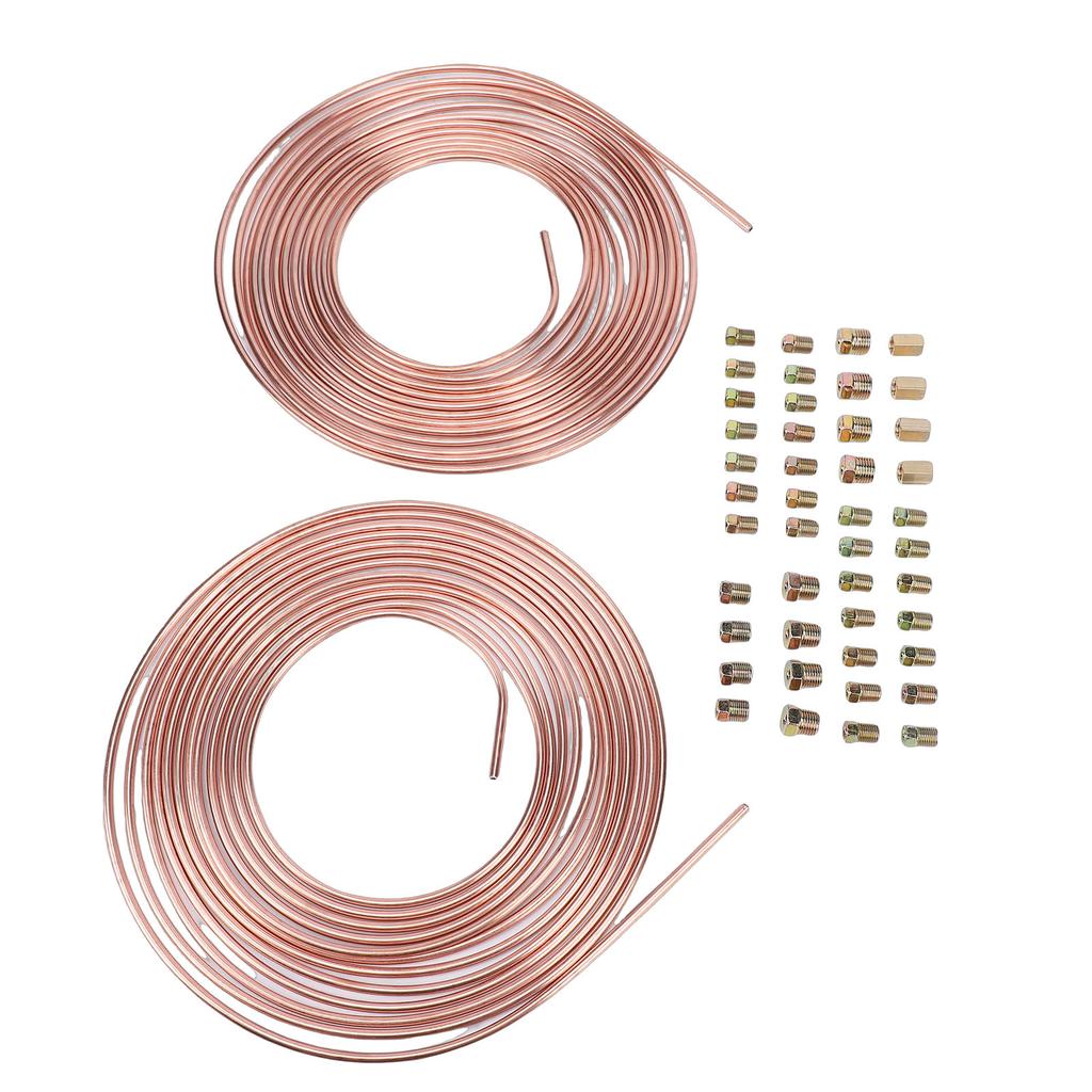 2 Sets 25Ft 3 16in Brake Line Tubing Kit with 32 Fittings 4 Connectors 8 Nuts Galvanized Alloy Brake Line Roll for