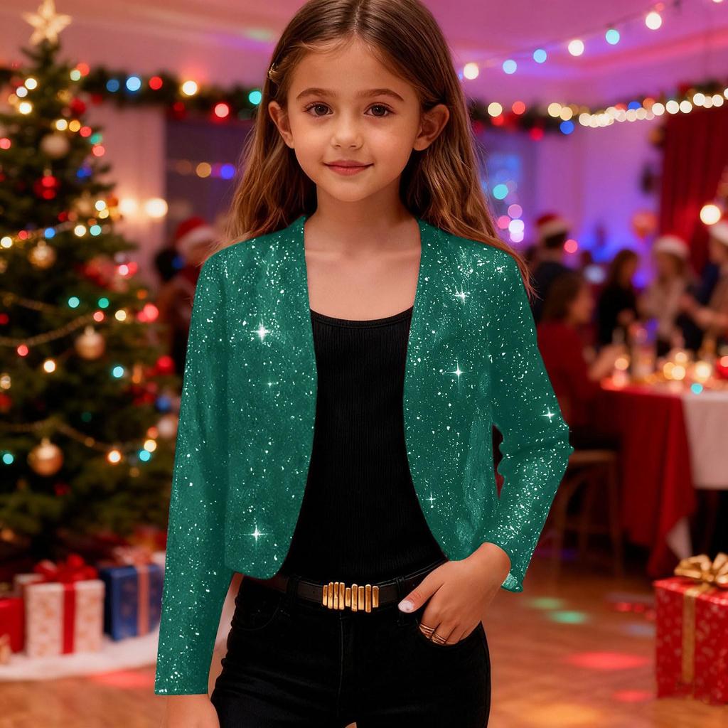 Children's -Printed Long-Sleeve Shawl-Collar Cardigan Dress Casual Short Jacket