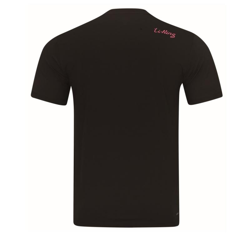 Li Ning Badminton Serie Schnelltrocknend Kühl Rundhals Logo Buchstabe Partner T-Shirt Unisex Oberteile Schwarz AHSW109-1