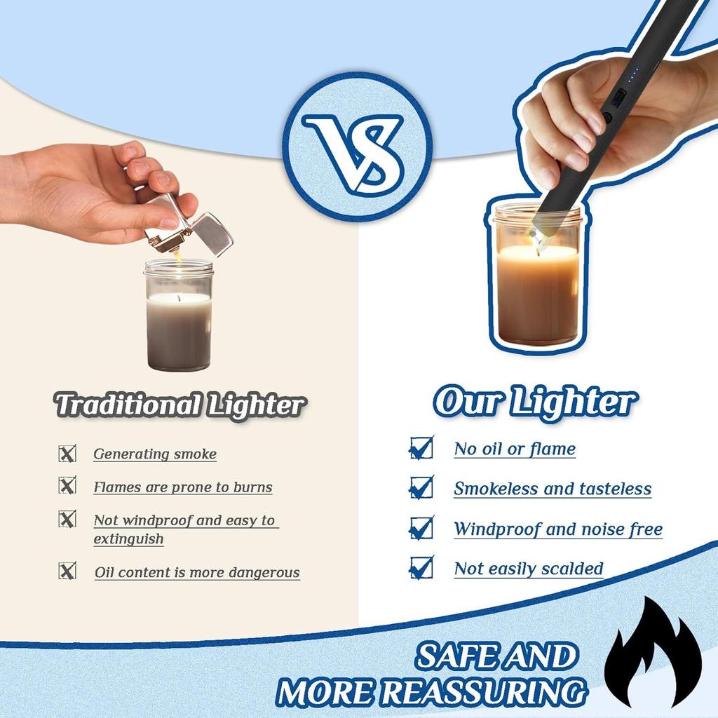 Plasma Lighter Candle Lighter Windproof Flameless Electric Lighter with LED Power Display and Safety Switch