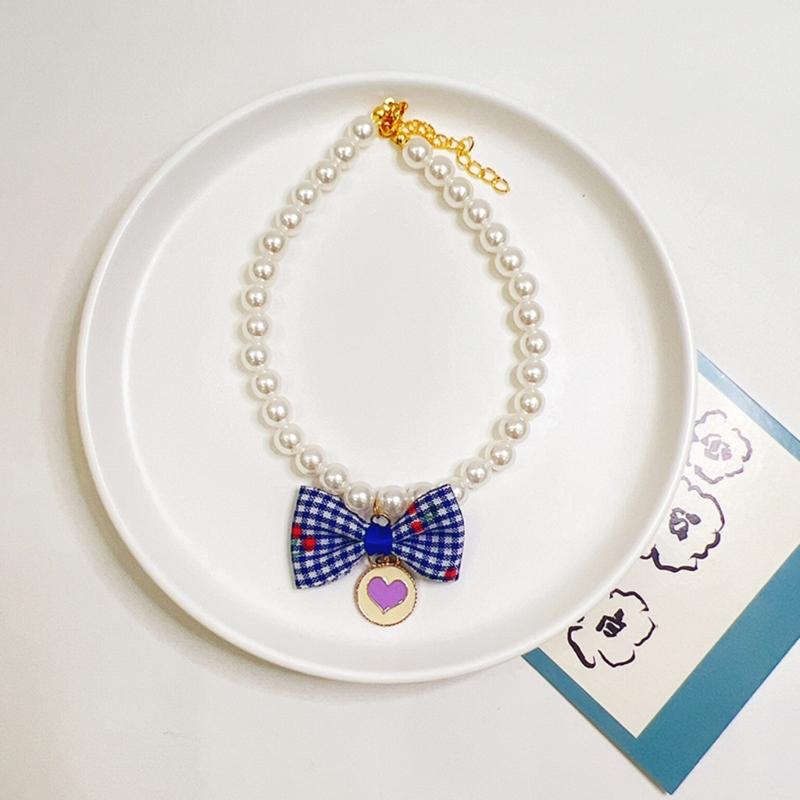 Pet Bowknot Adjustable Collar Cat Jewelry Pendant Princess Pearl Necklace Puppy Collar Decorative Dog Collar Accessories