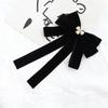 Elegant Women's Velvets Bows Tie Brooch Pin Pre Tied Bowknot Necktie with Rhinestones and Pearls Decors for Formal Event
