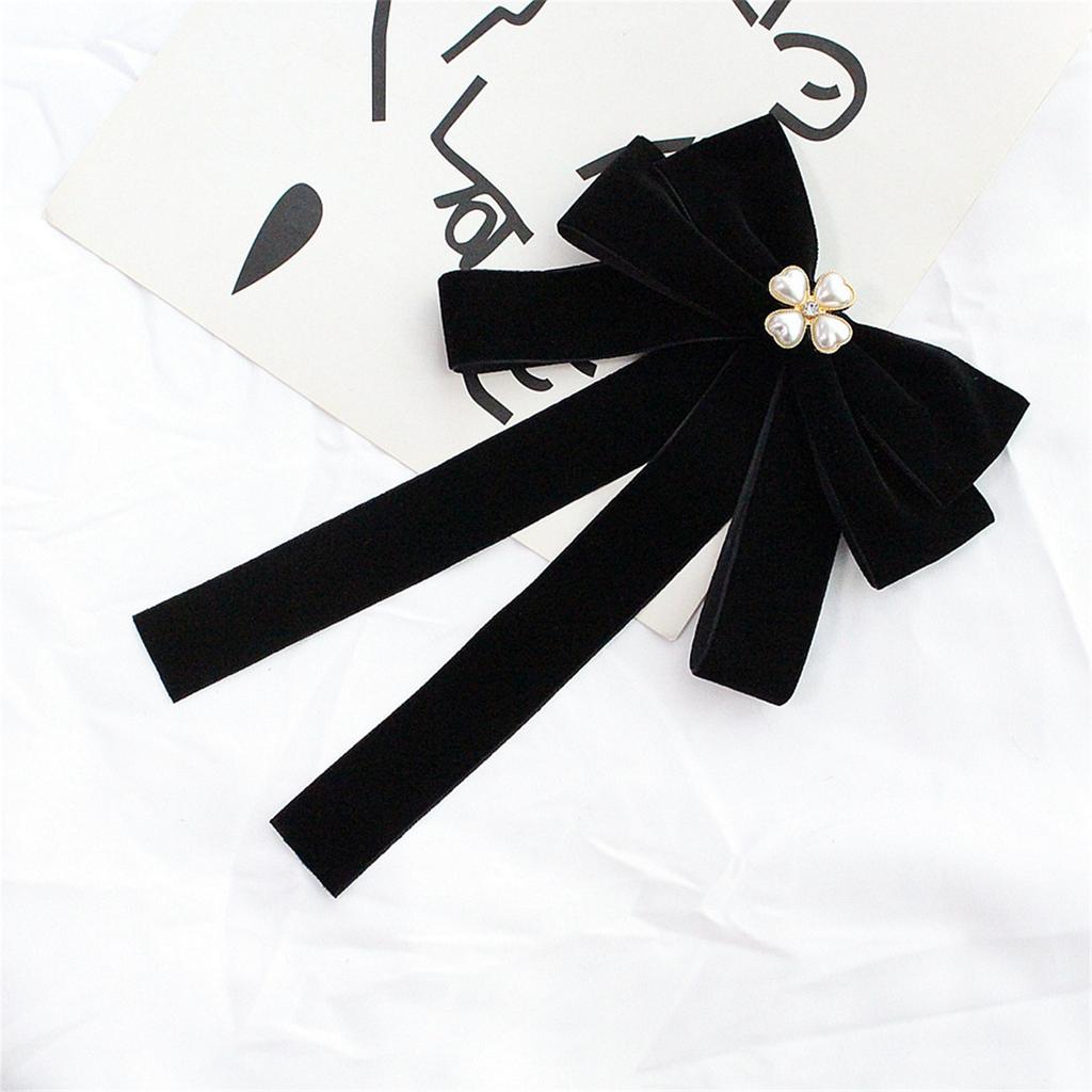 Elegant Women's Velvets Bows Tie Brooch Pin Pre Tied Bowknot Necktie with Rhinestones and Pearls Decors for Formal Event