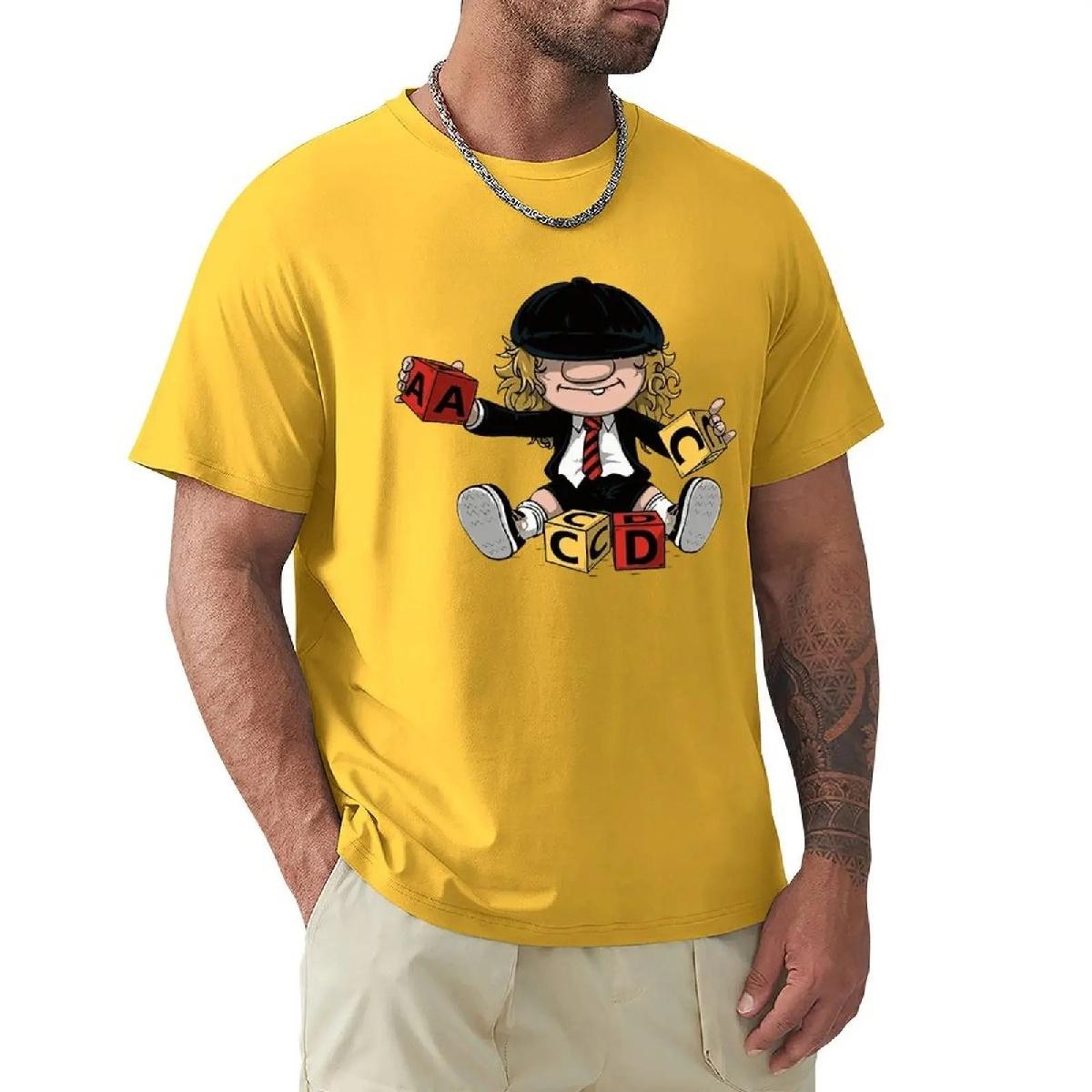 

Футболки фанатов хардрок-группы AC_DC Angus Young, футболки с мультяшной графикой, крутая одежда с коротким рукавом, уличные футболки S