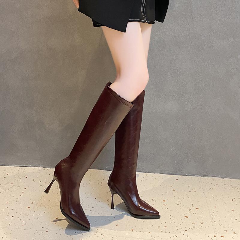 Sexy Stiletto High-Heeled Boots Fall/Winter New Versatile Pointed Toe Rear Zipper No Knee Skinny Thigh Boots