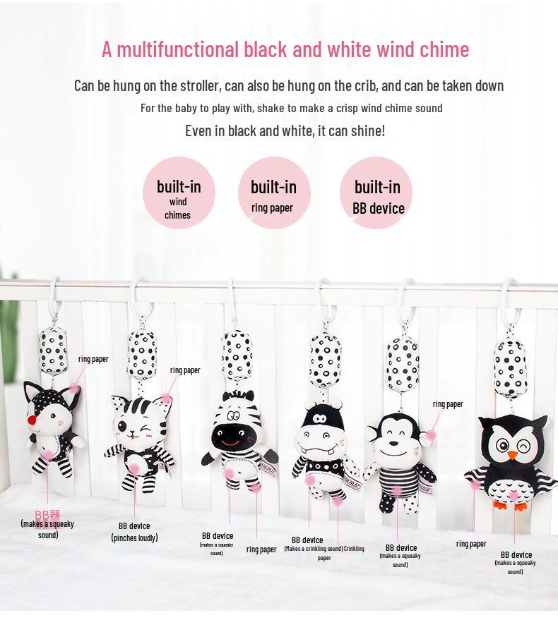 TOLOLO Black & White Crib Mobile Wind Chime for 0-3 Year Olds - Early Education Hanging Rattle Toy