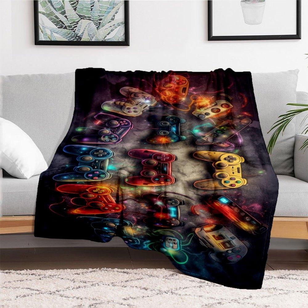 "Vibrant Gaming Controllers Wall Art Decor"Blanket Flannel Throw Blanket for Sofa, Bed, Travel, Camping, Office, Couch, Chair, And Bed Gift