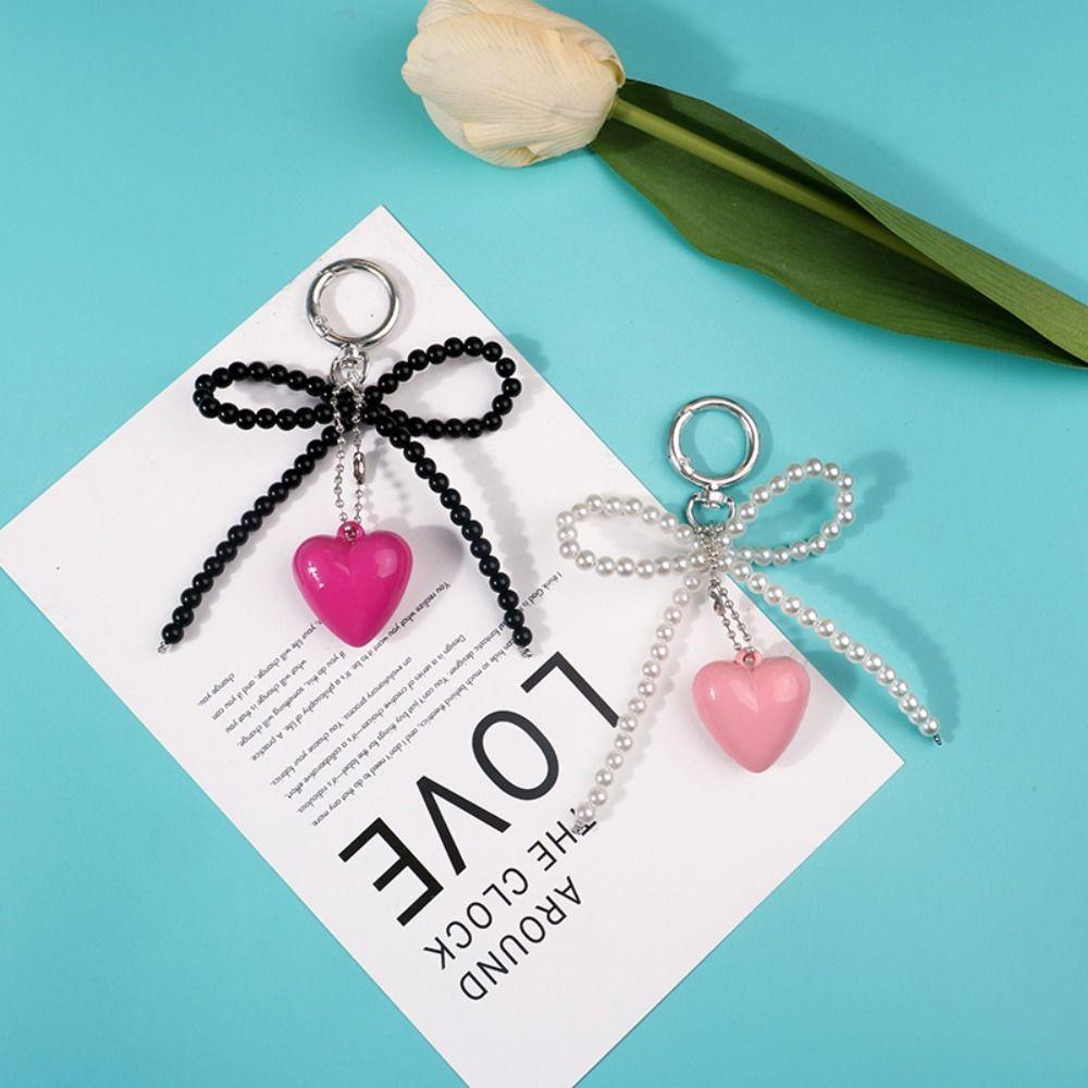 Colorful Bowknot Beaded Keychain Resin Lovely Bag Pendant Minimal Design Cute Car Keyring  Unisex