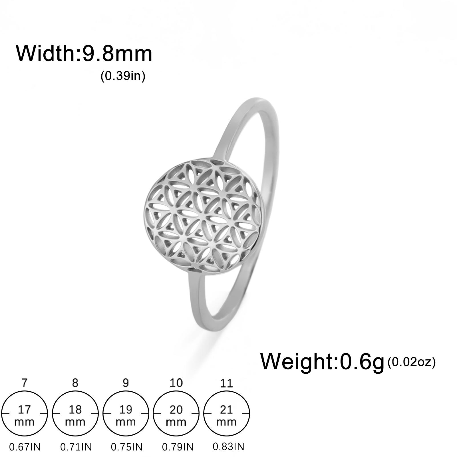 LIKGREAT Damen Blume des Lebens Ring Edelstahl Heilige Geometrie Mode Fingerringe Vintage Amulett Schmuck Geburtstagsgeschenk Neu 11