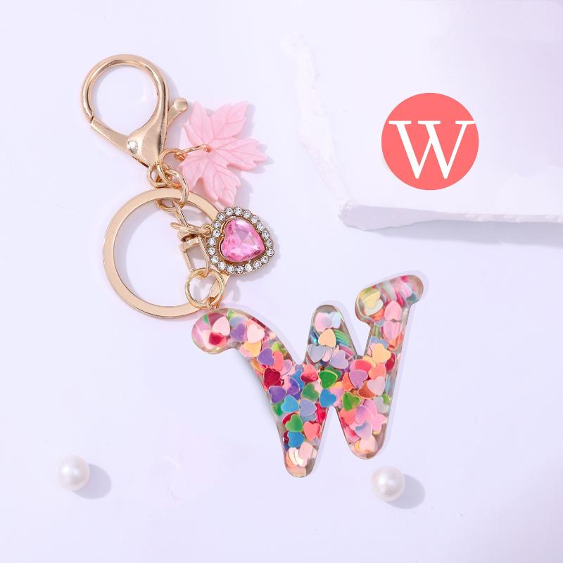 Fashion Pink A To Z Letter Keychain 26 Initials Alphabet Heart Pendant Car Keyring Backpack Hanging Decoration Couple Gift
