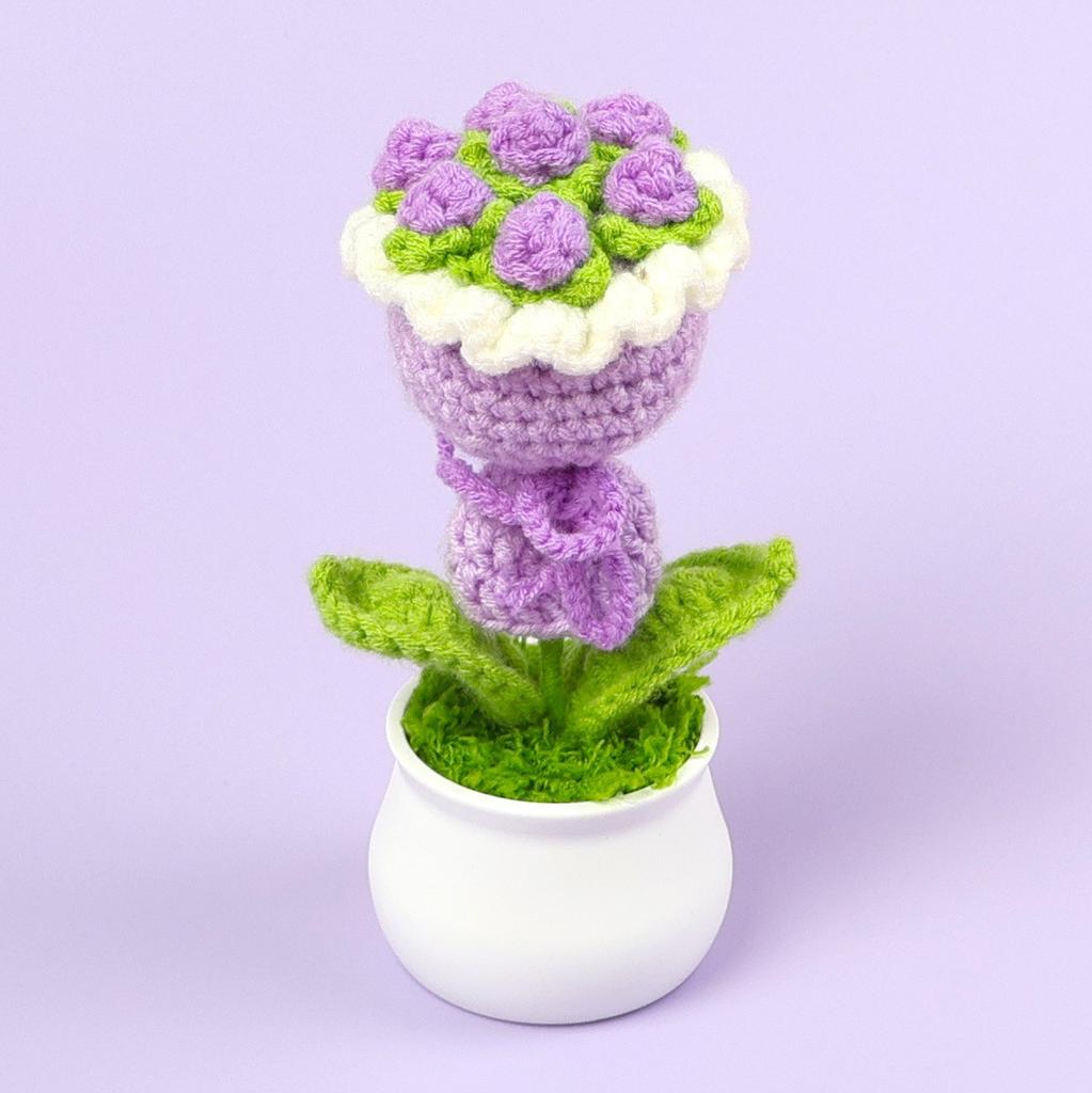 Hand-Knitted Wool Fake Flowers Set: Sunflower, Carnation, Tulip - Desktop Decor, Teacher/Student Gift, Everlasting Bouquet