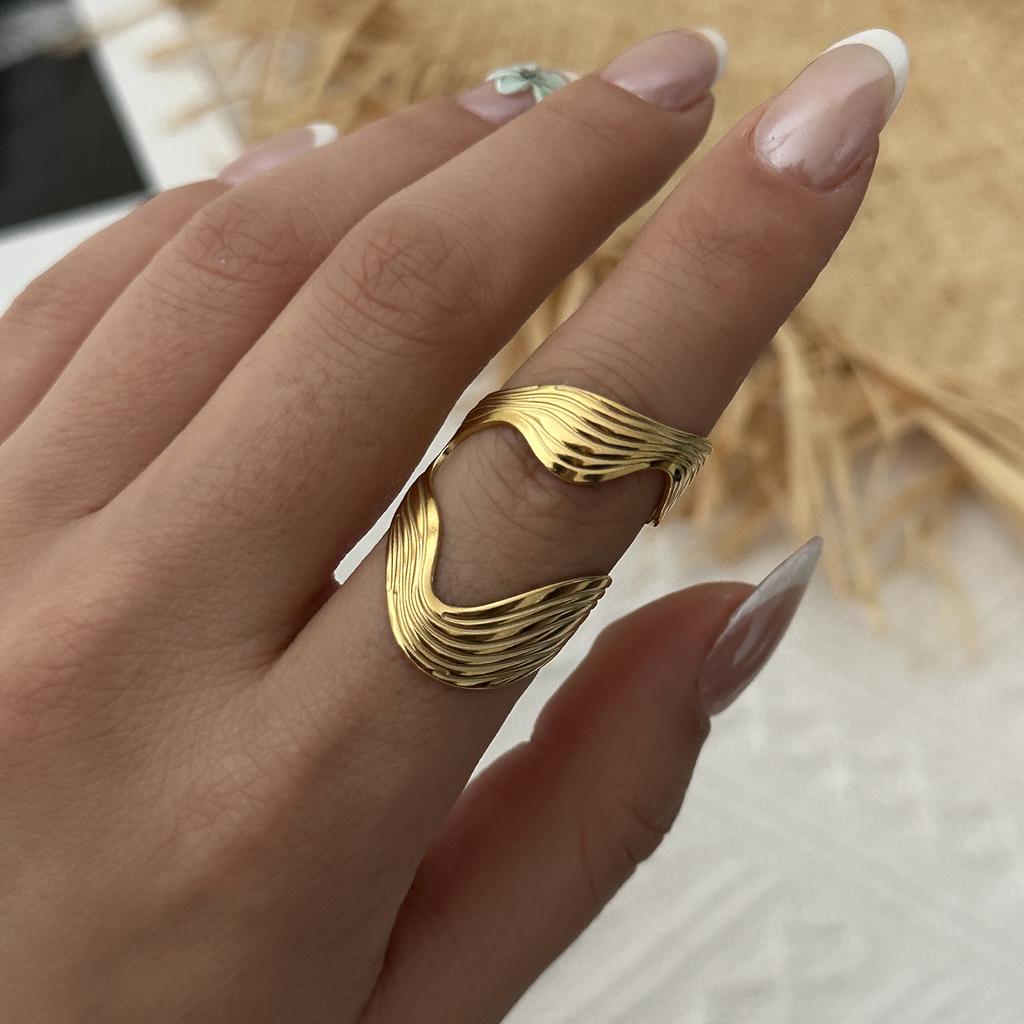 Stainless Steel Vintage Punk Finger Rings Set For Women Men Gold Plated Flower Leaves Texture Open Ring Party Statement Jewelry