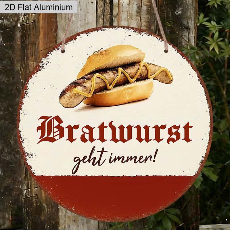 

2D Flat 1pc Vintage Sausage Aluminum Decoration Plaque, German Bratwurst Geht Immer Lettering Sign, Kitchen Decor, Diner Decor, BBQ Area Decor 7.87×7.87inch