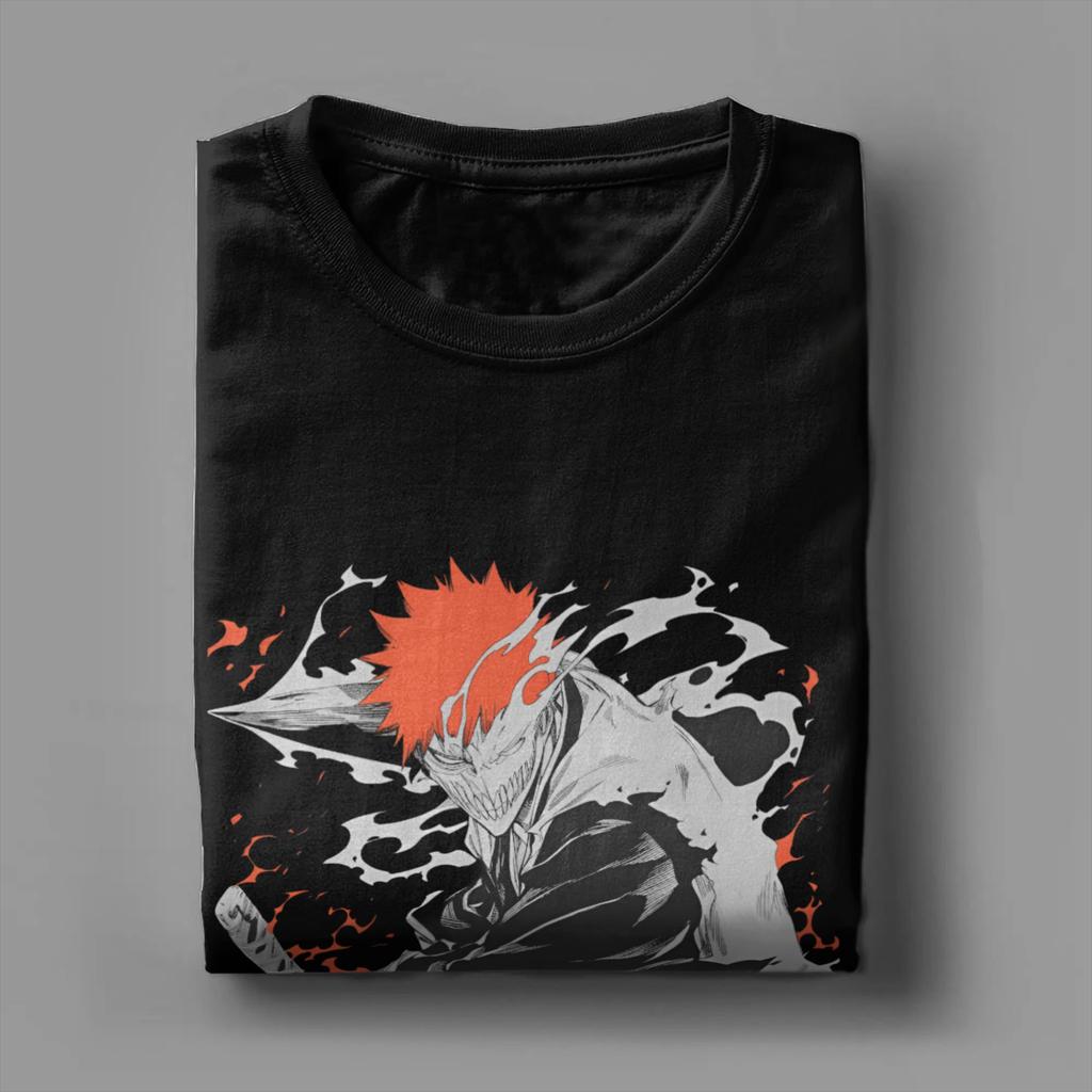 Printed BleachedCartoon Anime Kurosaki T Shirt For Unisex Japanese Manga Cotton T-shirts Short Sleeve Tops