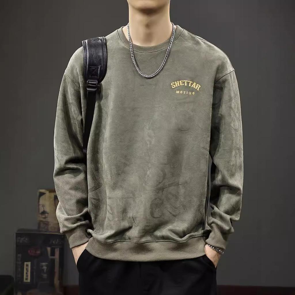 Autumn Letter-Printed Sweater Men'S American Casual Crew Neck Long-Sleeved T-Shirt Suede Loose Bottoming Shirt