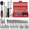 Ratchet Wrench & Socket Set with Hex, Nut Extractor, and Screwdriver Bits