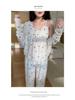 Women's Cross-Border Pajama Set: Spring/Autumn Polka Dot Cardigan & Suspender with Chest Pads, Korean Style, Pure Desire, 3-Piece Home Wear.
