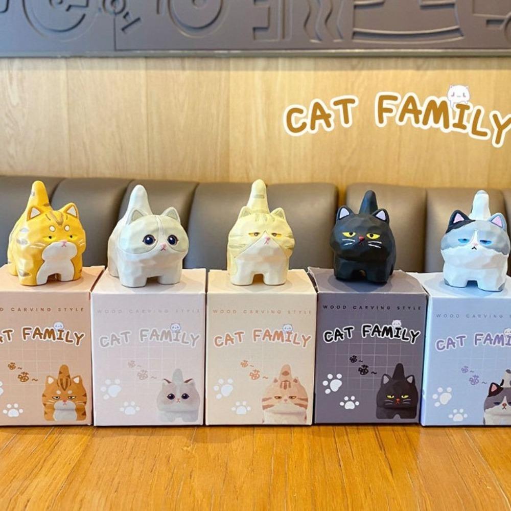 

Cat Family Cat Anime Figure Resin Desktop Doll Kawaii Car Ornament leopard cat