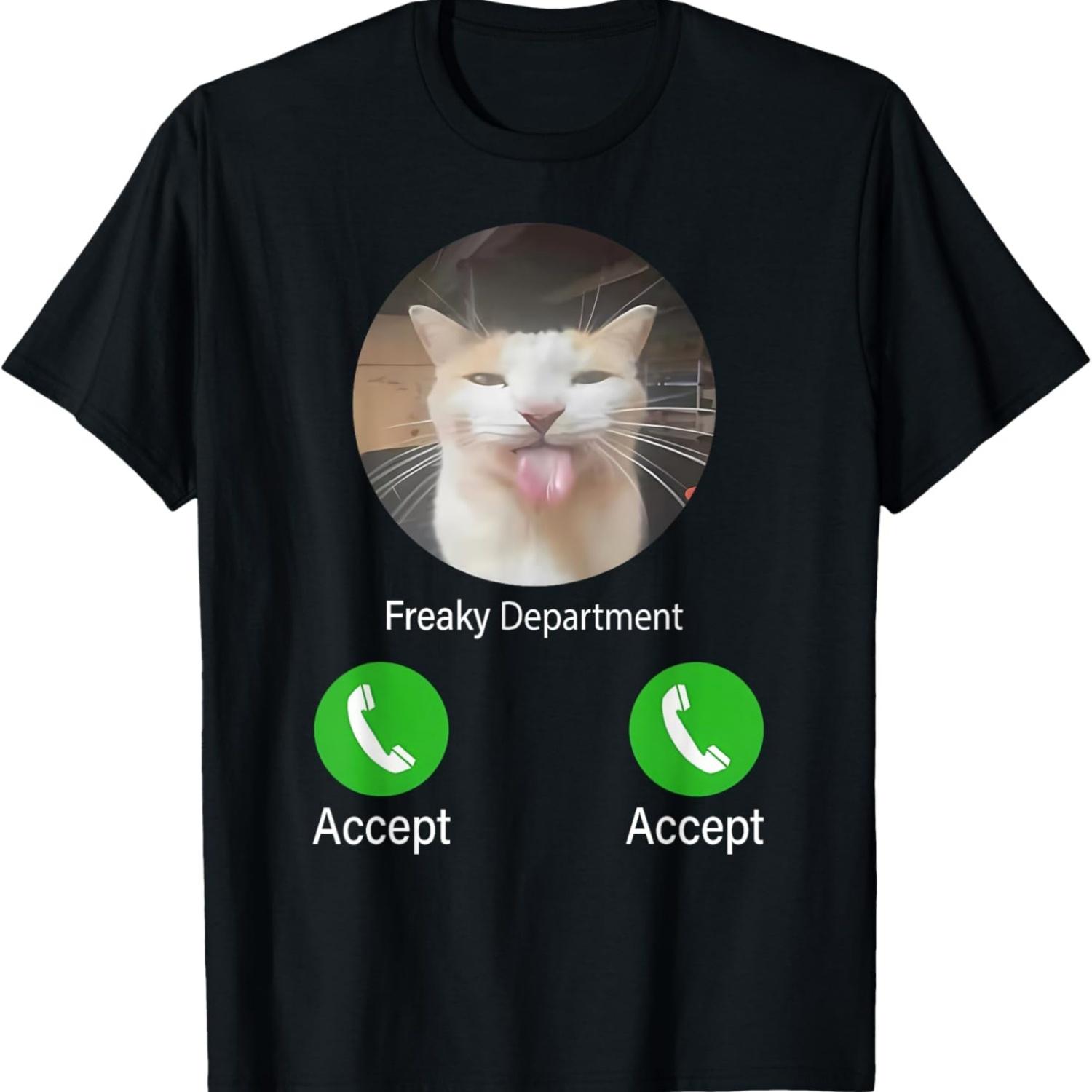 

Freaky Department Funny Cat Meme Men Women T-Shirt S чёрный