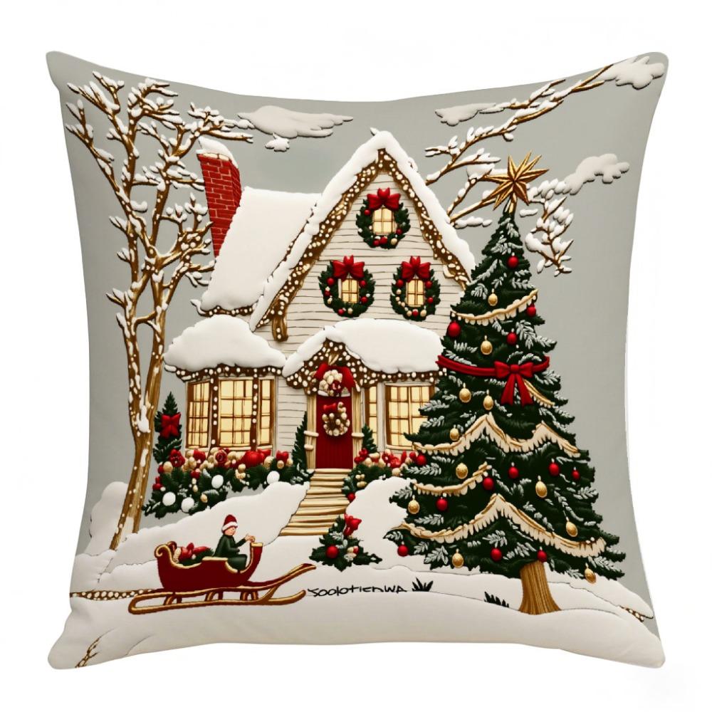 New 45×45cm Christmas Throw Pillow Cover Linen Santa Claus Pillowcase Removable Soft Pillow Cover Home Decoration