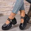 Women's Wide Width Mary Jane Pumps, Round Toe Single Buckle Platform Flats, Japanese JK Style Autumn Shoes for Women