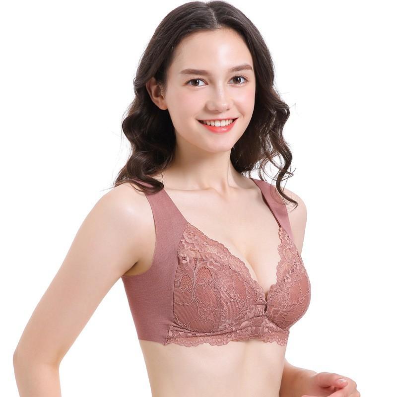 European and American plus-size front-opening button tank top, sexy lace wireless bra, push-up seamless women's lingerie