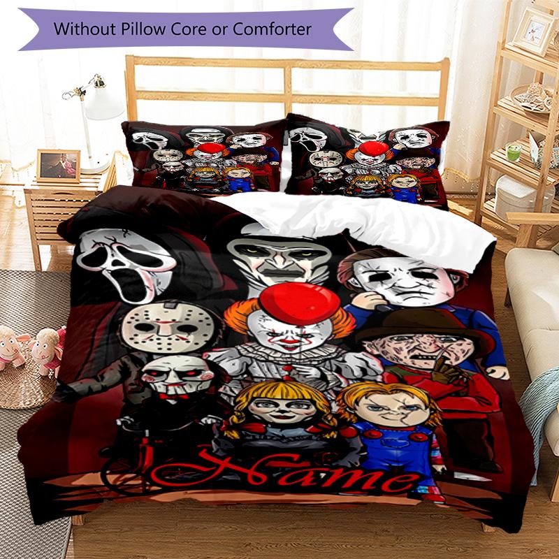 3pcs Custom Name Halloween horror Bedding Set Duvet Cover Closure Includes 1 Duvet Cover & 2 Pillowcases, Soft and Comfortable for All Seasons.