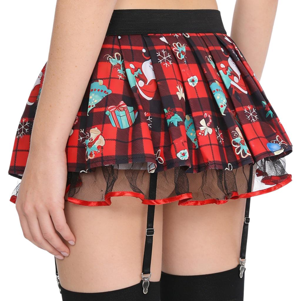Pleated Plaid Miniskirt with Garters for Women S-XXL: Schoolgirl Cosplay Design with Tulle Lining & Elastic Waistband for Club Dance