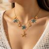 Boho Starfish Scallops Pendant Necklace for Women Ocean Seahorse Pearl Metal Chain Choker Beach Party Aesthetic Jewelry Gifts