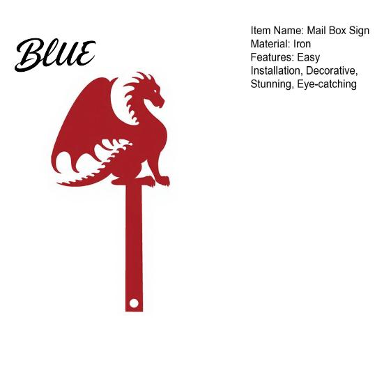 Outdoor Mail Holder Sign Metal Mailbox Flag Replacement, Decorative Dragon Stake Sign, Mounting Holes Winged Shape Ornament for Box Decoration