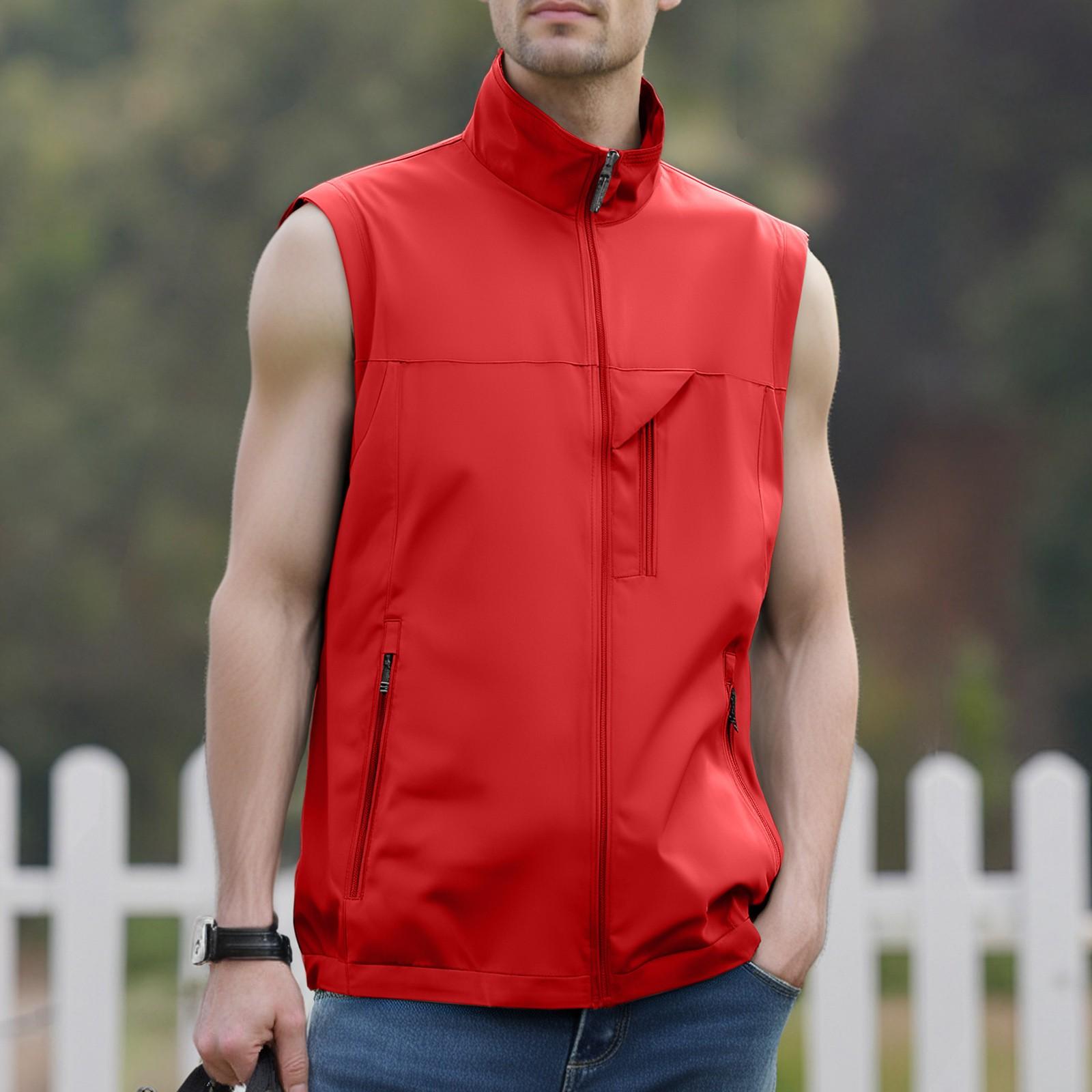 

Men s Windproof Lightweight Golf Vest Outerwear With Pockets, Softshell Sleeveless Jacket For Running Hiking Sports L красный