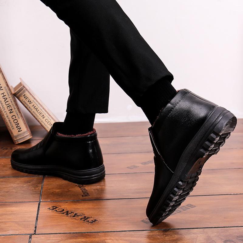 Męskie buty bawełniane Zimowe ciepłe skórzane buty bawełniane Męskie ocieplane runem Pogrubione w średnim i starszym wieku Buty codzienne Męskie buty bawełniane