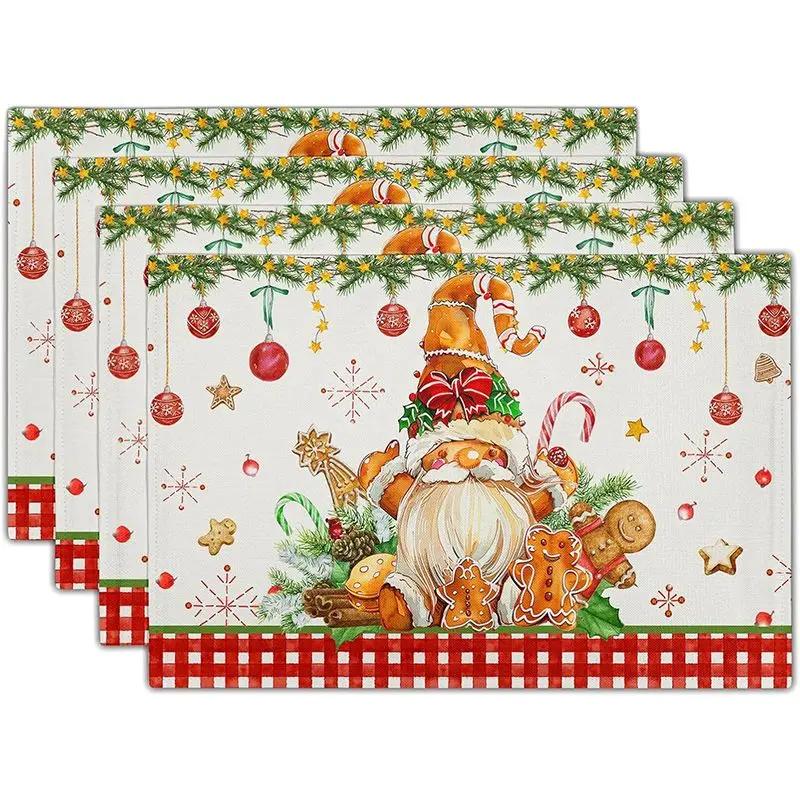 1pc Gnomes Placemats Buffalo Plaid Kitchen Mat Heat Proof Linen Place Mats for Home Kitchen Dinner Table Decor and Supplies