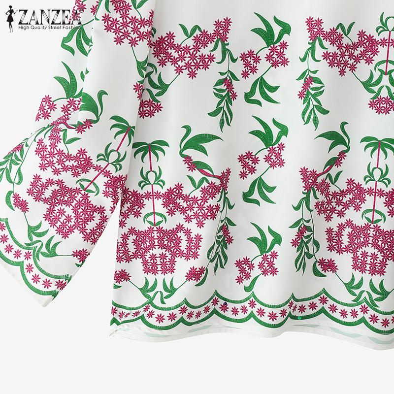 ZANZEA Women Casual Round Neck 3/4 Sleeve Loose Summer Print Blouse