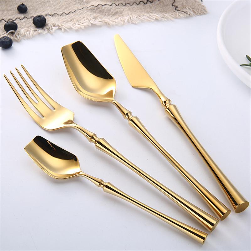 4Pcs High Quality Cutlery Set Elegant Stainless Steel Dinnerware Knife Fork Spoon Tableware Set Luxury Silverware Flatware Set
