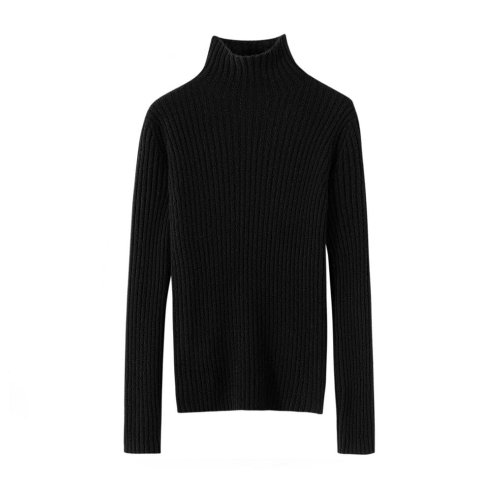 Women's Pure Cashmere High Neck Ribbed Pullover Sweater