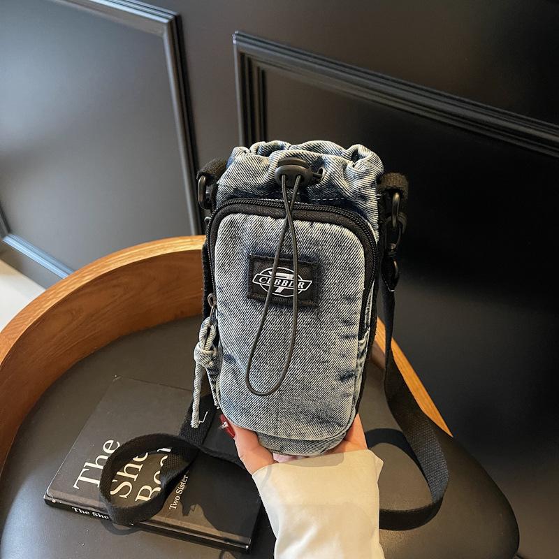 Multifunctional Personality Niche Design Creative Denim Mobile Phone Bag Shoulder Messenger Bag Foreign Style Versatile Water Cup Bag Women