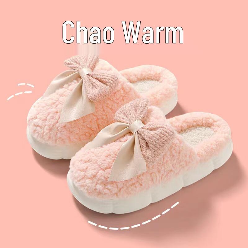 Women s Plush Bowknot Indoor Slippers