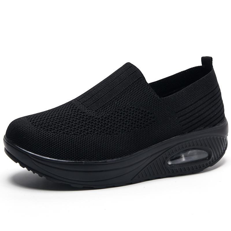 Fashion Spring White Casual Shoes Air Cushion Platform Sports Shoes Women Breathable Sneakers Thick Sole Slip On Knitting Walking Shoes