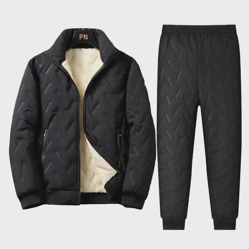 Winter Samt Dick Warm Lässig Zweiteiler: Lockerer Mantel & Vielseitige Hose