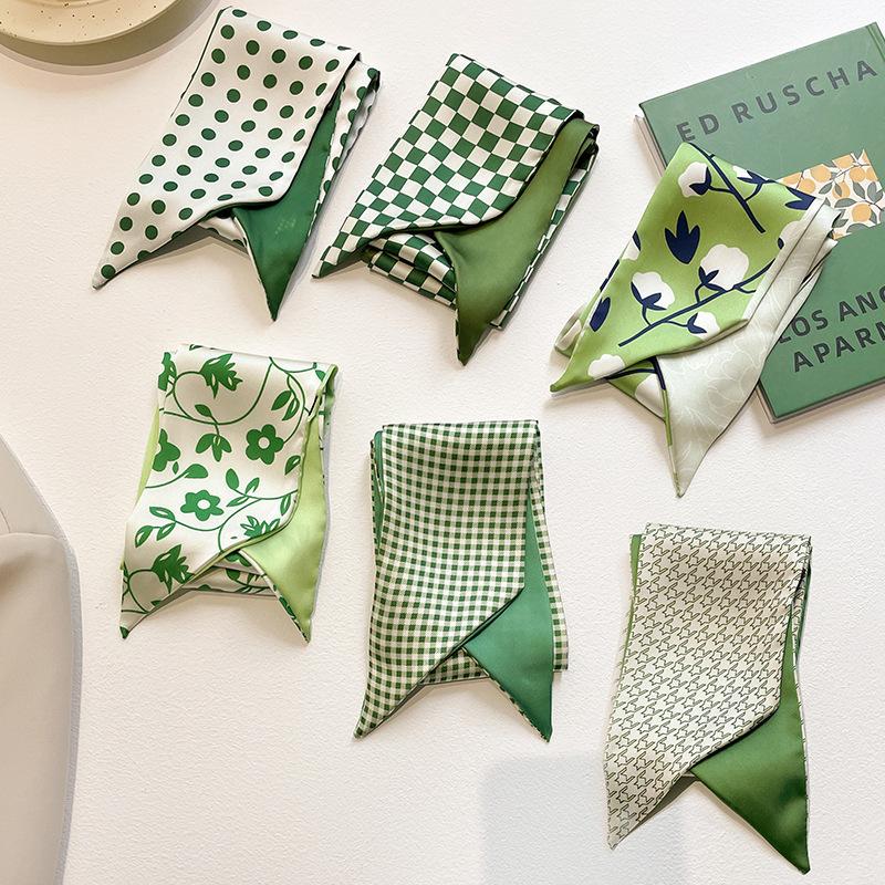Beliebter Schmaler Seidenschal Seiden-Haarband Damen Frühling Haar Handtasche Handgelenk Bandana Foulard Schleifen Schals Haarschmuck