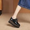 HZB‑761‑8 2026 New Women Patent Leather Lace‑Up Wedge Platform Pumps, British Style Soft‑Sole Versatile Thick‑Sole Casual Leather Shoes