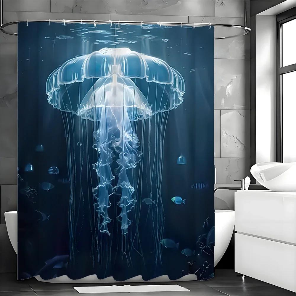 Ocean Jellyfish Shower Curtain, Bathroom Decorative Shower Curtain, Waterproof Shower Curtain with Hooks