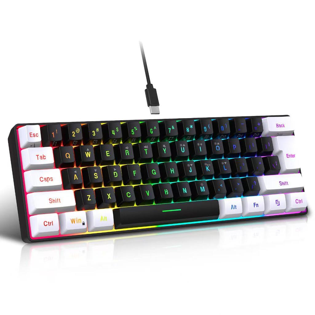 61-Key RGB Wired Gaming Keyboard & Mouse Set, Non-mechanical Membrane, Black & White, with Seven-Color Mini Backlight