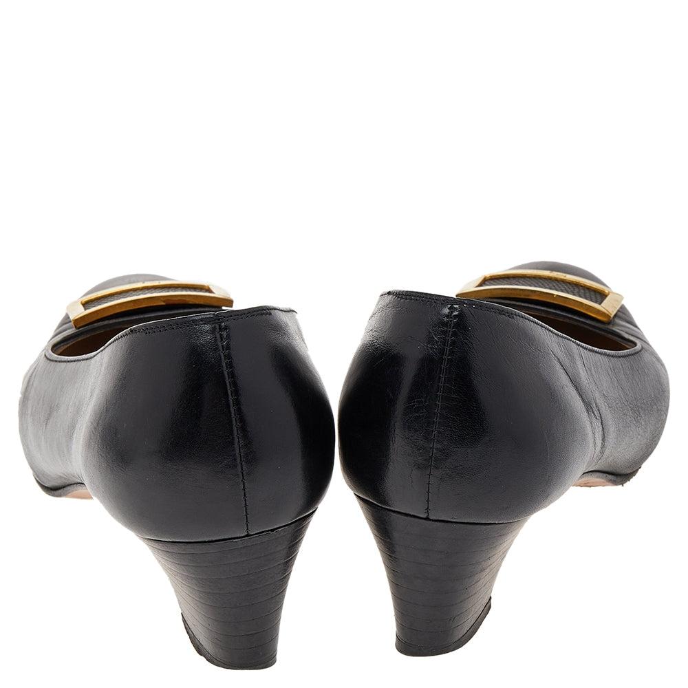 Salvatore Ferragamo Black Leather Buckle Pumps Black