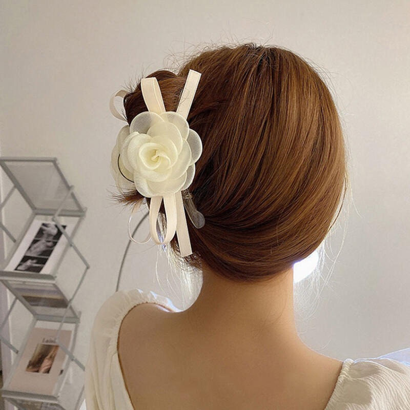 Romantic camellia flower ribbon hair clip hairpin
