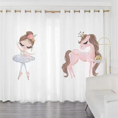 Pink Cartoon Dancing Princess Swan Ballet Window Curtains For Living Room Kid's Bedroom Bathroom Kicthen Door Home Decor