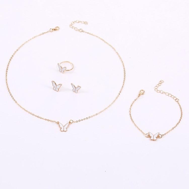 Contemporary Butterfly Necklace Bracelet Ring Earrings Jewelry Set Craftsmanship for Allergy Free Wear and Lasting Shine